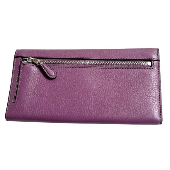 VTG Coach LEATHER WALLET Purple Snap Flap Credit Card Billfold 7.75x4.5 Rear Zip - Picture 3 of 7